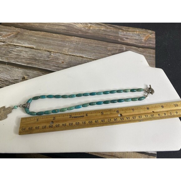 VTG Genuine Turquoise Sterling Cross  Native American Southwestern 18” Necklace - Picture 10 of 11